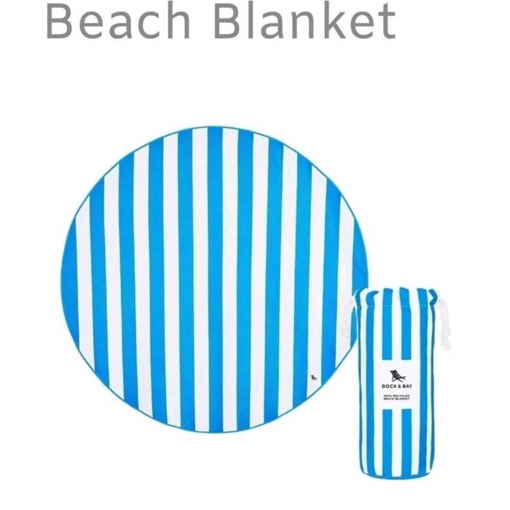 Dock & Bay 100% Recycled 67" Round Beach Blanket Quick Dry‎ Blue Stripes NEW HTF